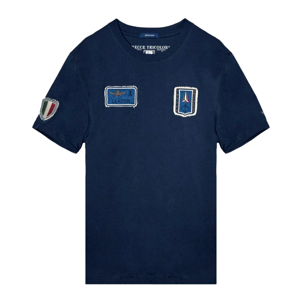 Aeronautica militare Vintage Tricolori Patch Denim T-shirt Blue Heren
