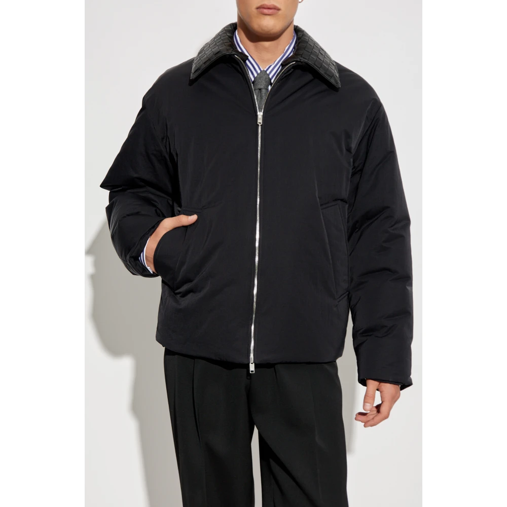 Bottega Veneta Jas met leren kraag Black Heren