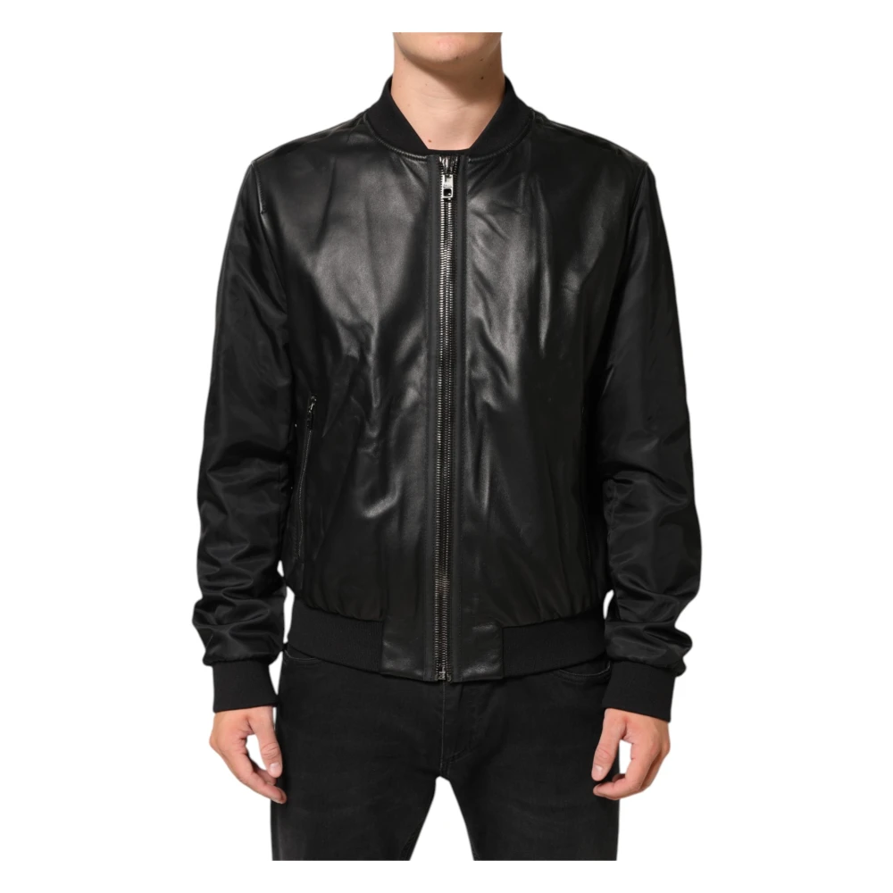 Dolce & Gabbana Men's Black Leather Nylon Fullzip Blouson Jacket
