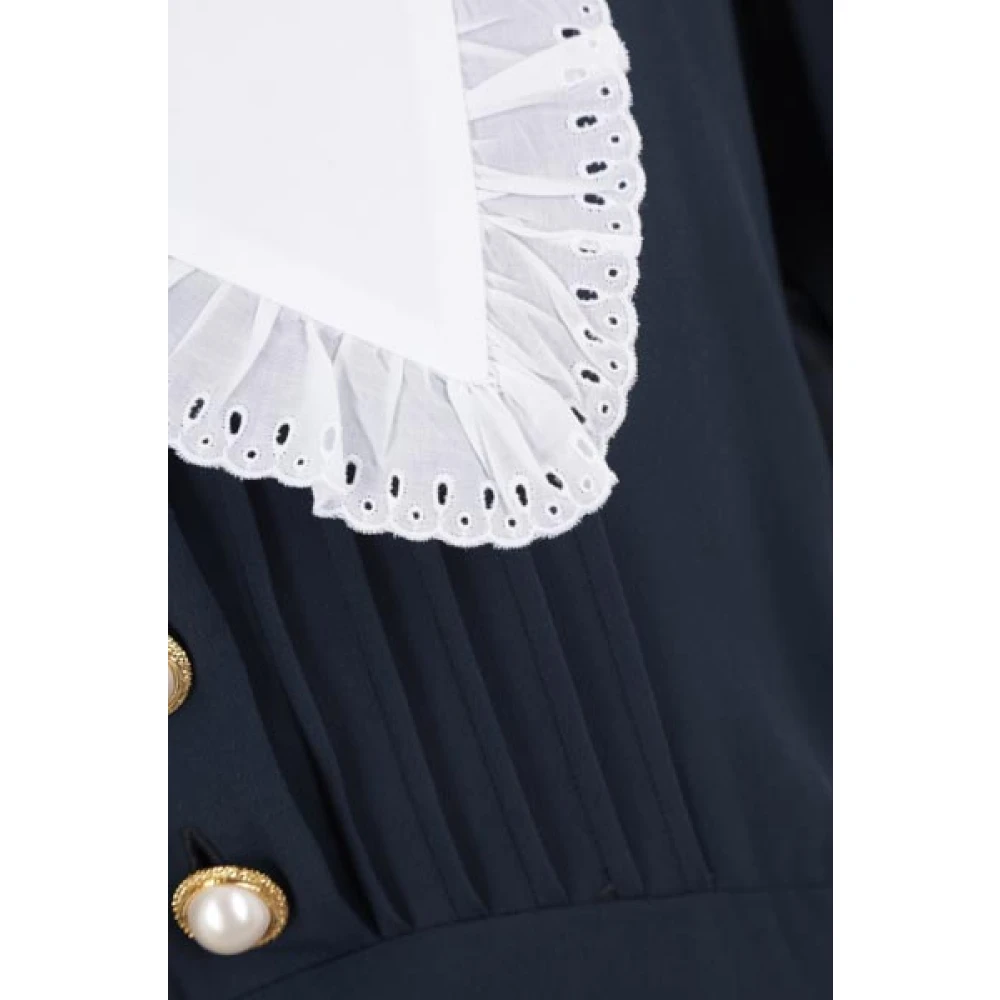 Alessandra Rich Navyblauwe V-hals jurk met witte kraag en kanten rand Blue Dames