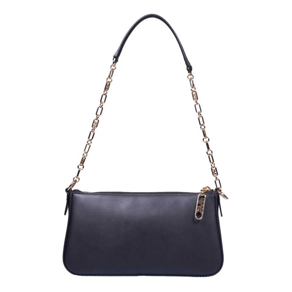 Michael Kors Zwarte leren schoudertas met gouden details Black Dames