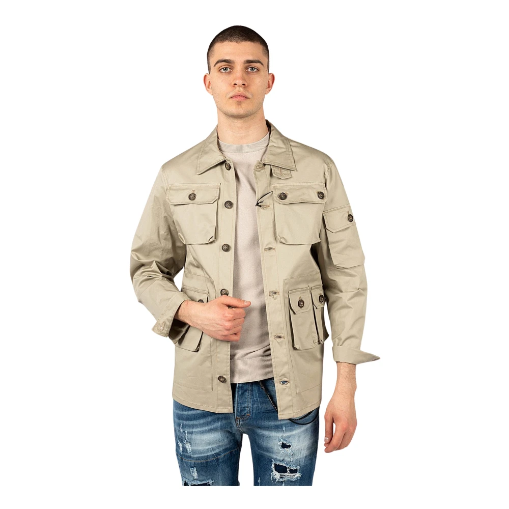 Xagon Man Mannelijk Beige Stijlvolle Jas Met Meerdere Zakken