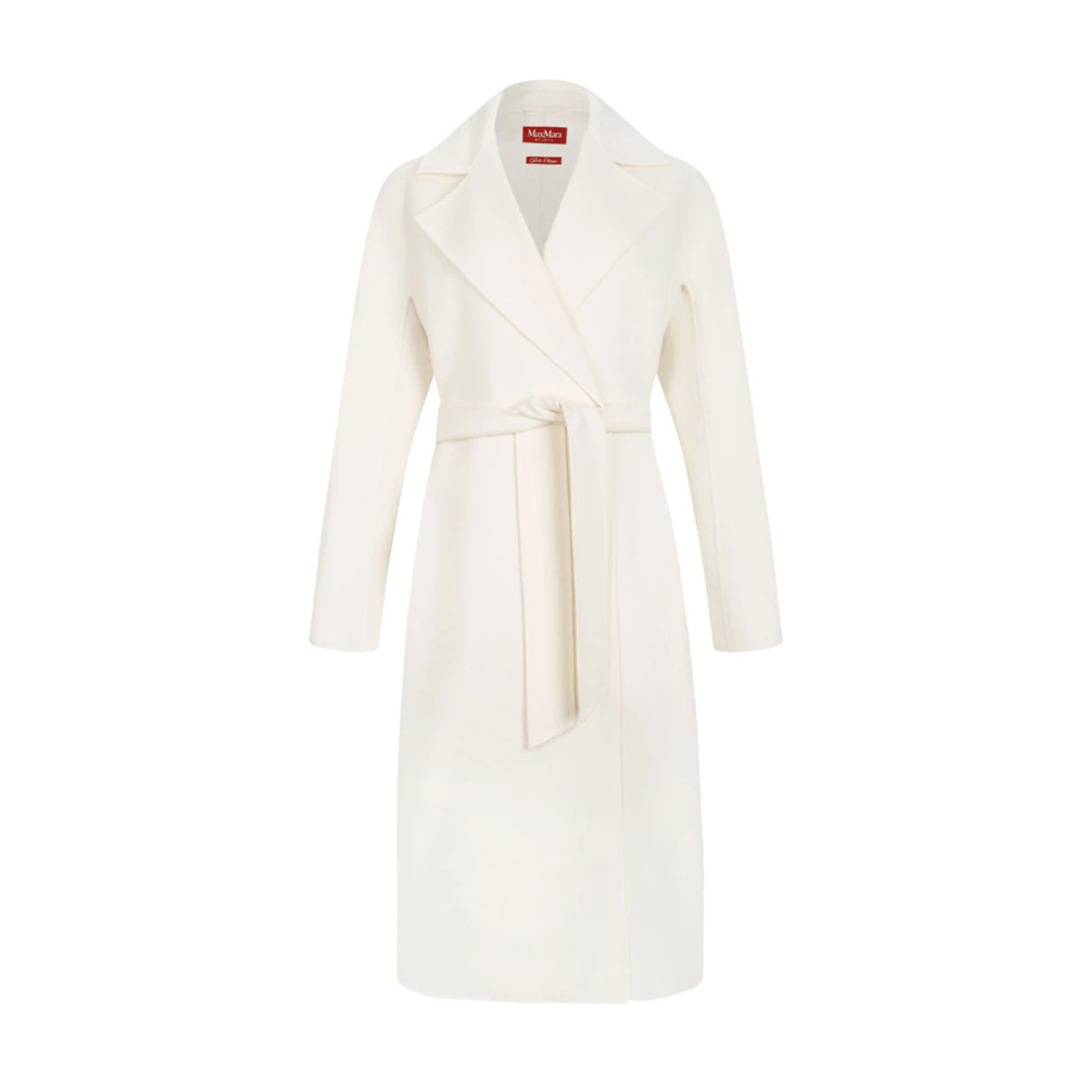 Max Mara Studio Women's White Belted Coats, Xs, Long Wool, Cashmere And Silk Coat