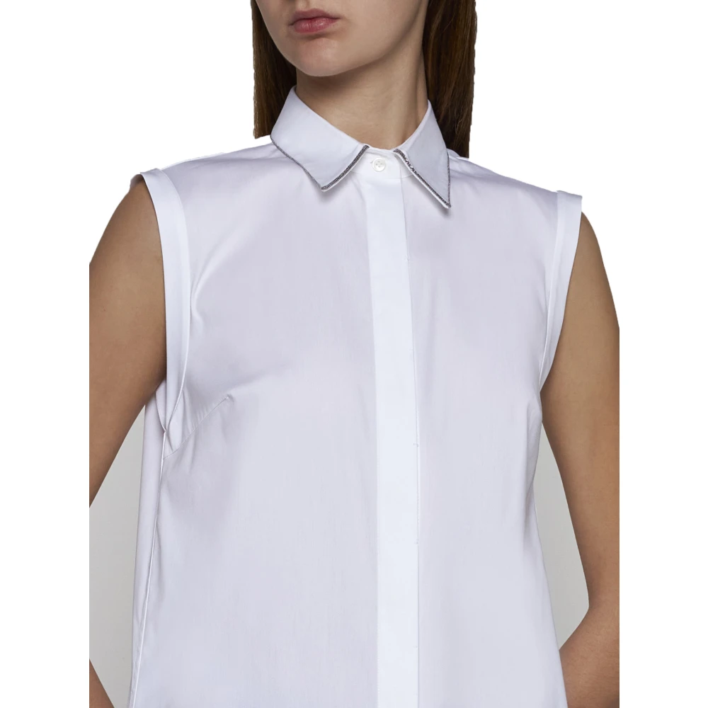 BRUNELLO CUCINELLI Witte Kralen Trim Mouwloze Shirt White Dames