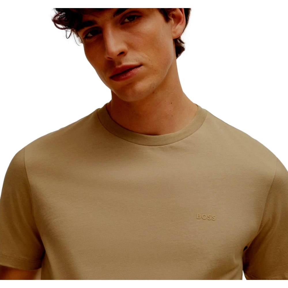 Hugo Boss Katoenen T-shirt met Rubberen Logo Thompson Beige Heren