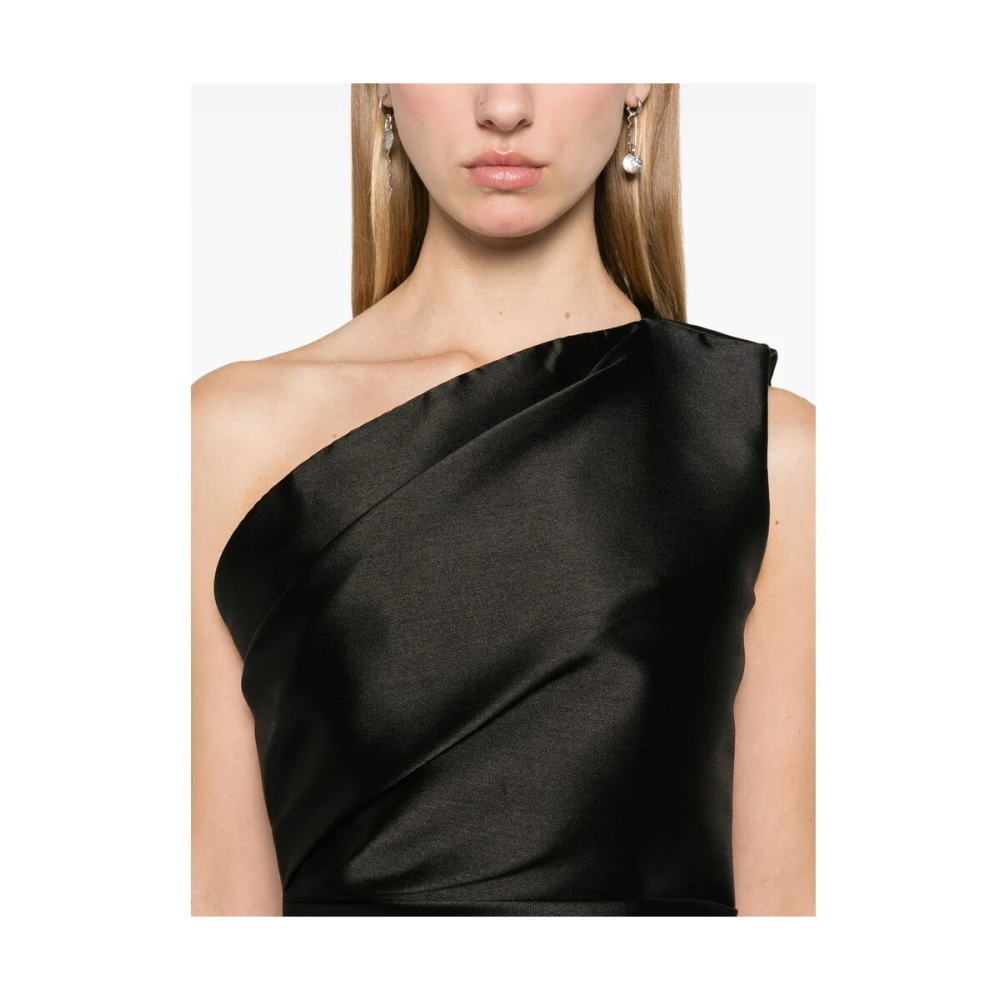 Solace London Zwarte one-shoulder gedrapeerde jurk Black Dames