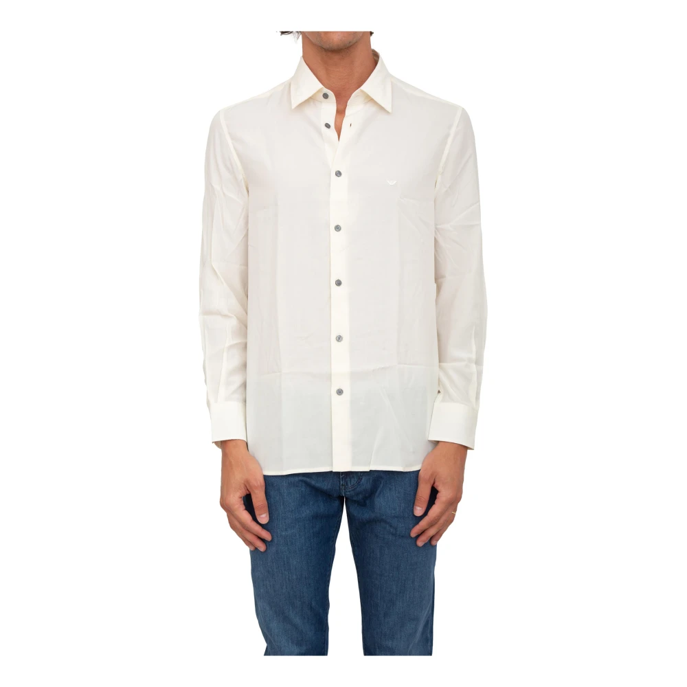 Emporio Armani Mannelijk Wit Overhemden Heren, M, Ivoor Overhemd Klassieke Stijl