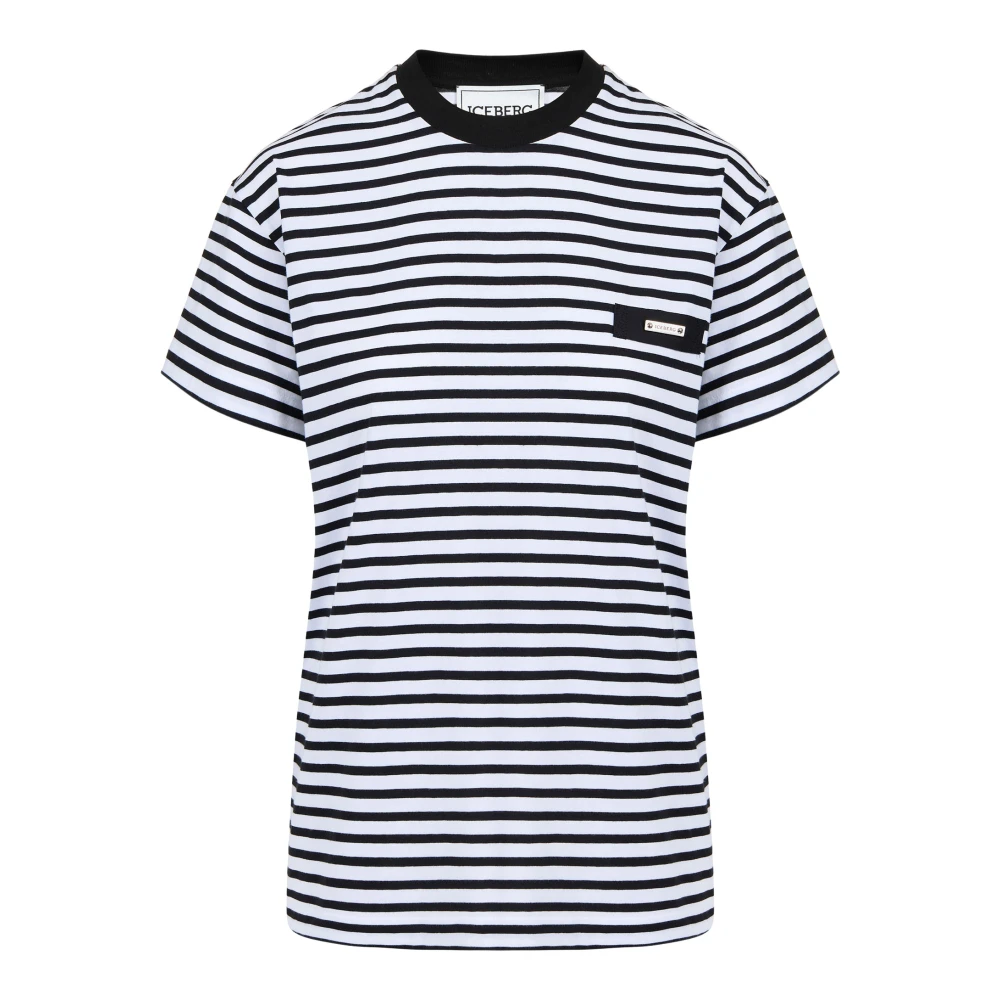 Iceberg Vrouw Zwart Tops Dames, S, Katoen, Gestreept T-Shirt Van Katoenjersey