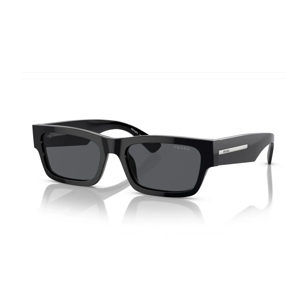Prada Men's Black Rectangular Sunglasses With Metal Logo Plate - Sunglasses - 56 Mm - Accessories