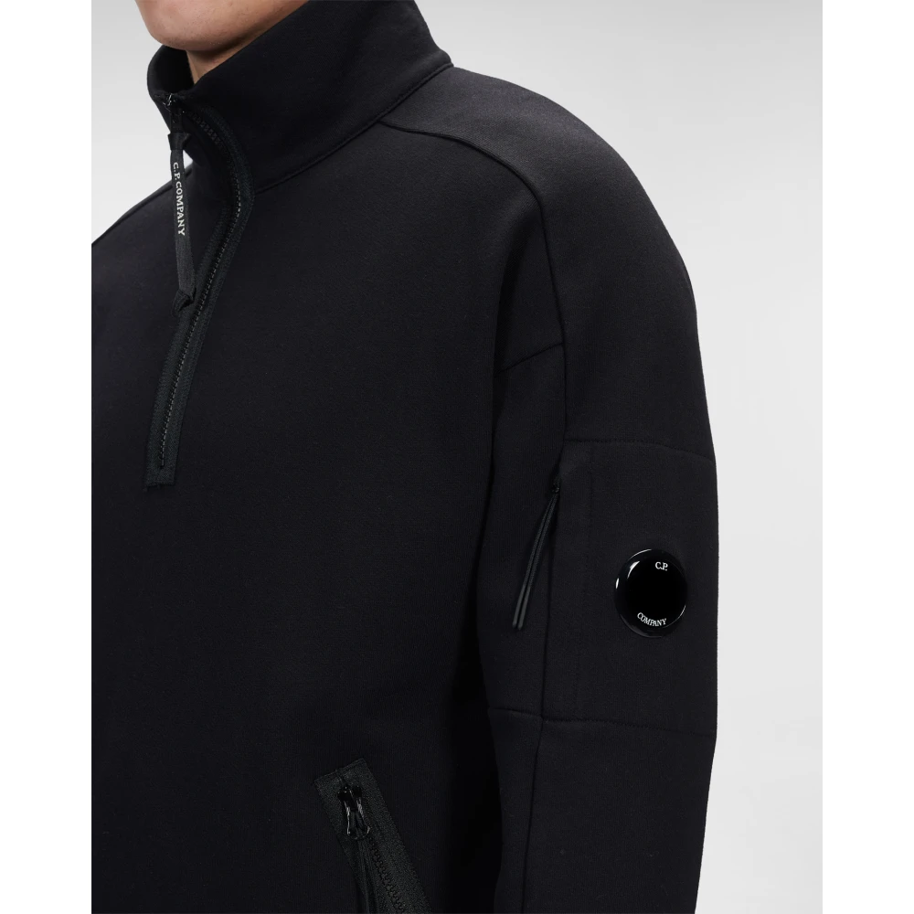C.P. Company Diagonaal Verhoogd Fleece Opstaande Kraag Sweatshirt Black Heren