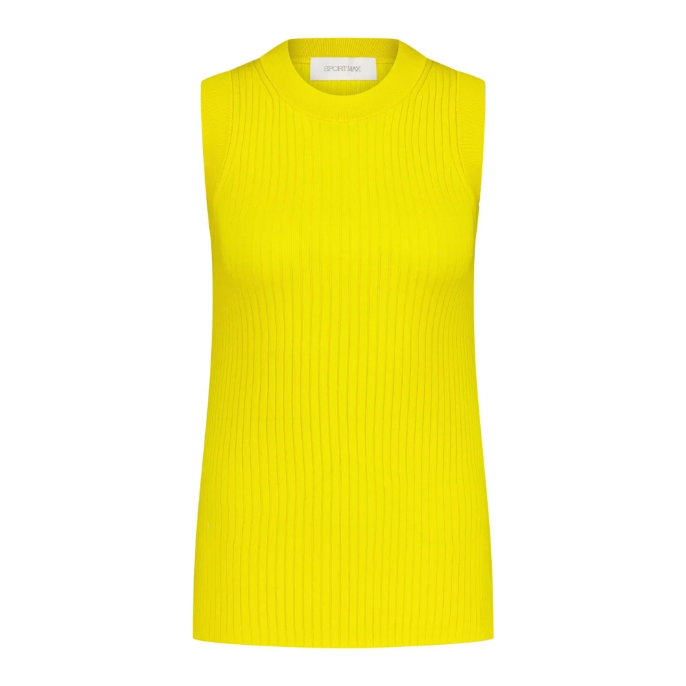 SPORTMAX Geribbelde Gebreide Top Aansluitende Snit Yellow Dames