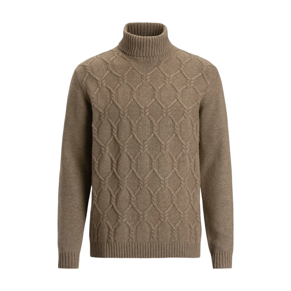 Oscar Jacobson Beige Rollneck Trui Structuur Brown Heren