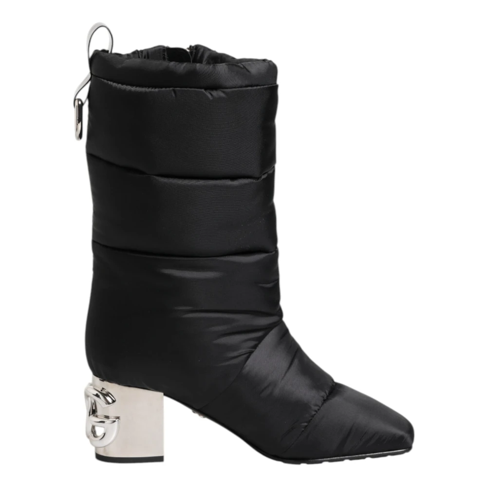 Dolce & Gabbana Women's Black Logo Heel Mid Calf Boots