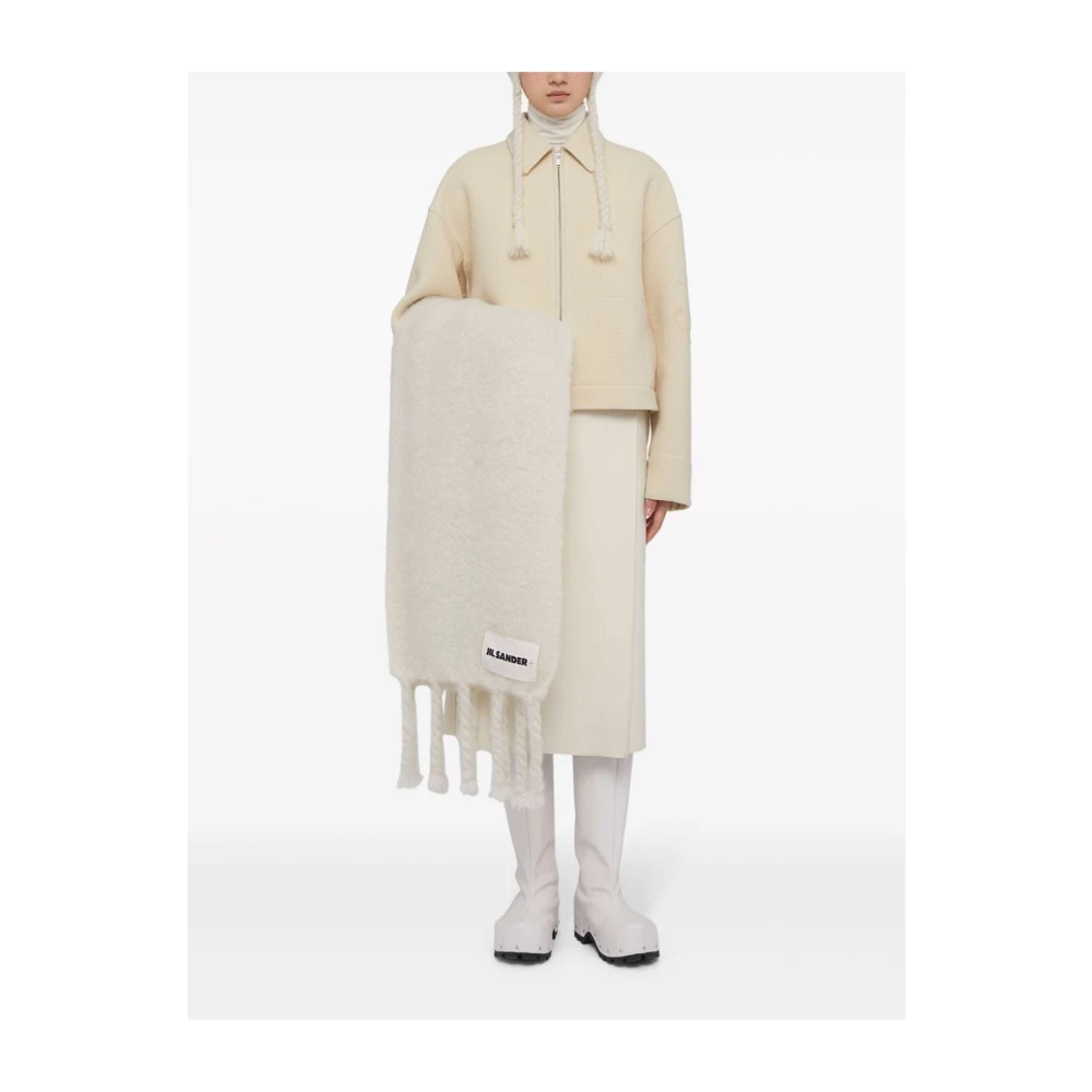 Jil Sander Beige Wol Logo Shirt Rits Zak Beige Dames