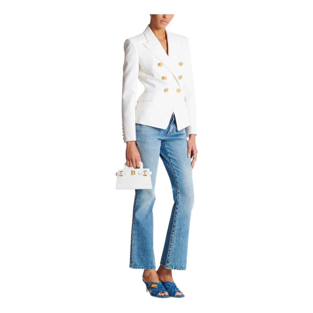 Balmain Kleine B-Buzz Top Handle tas in generfd leer White Dames