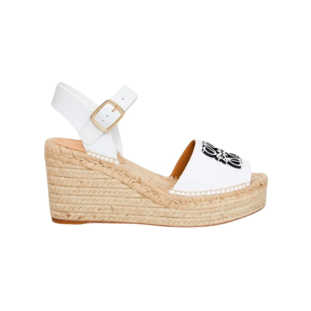 Loewe Anagram Läder Espadrillos Kilklack Plattform White, Dam