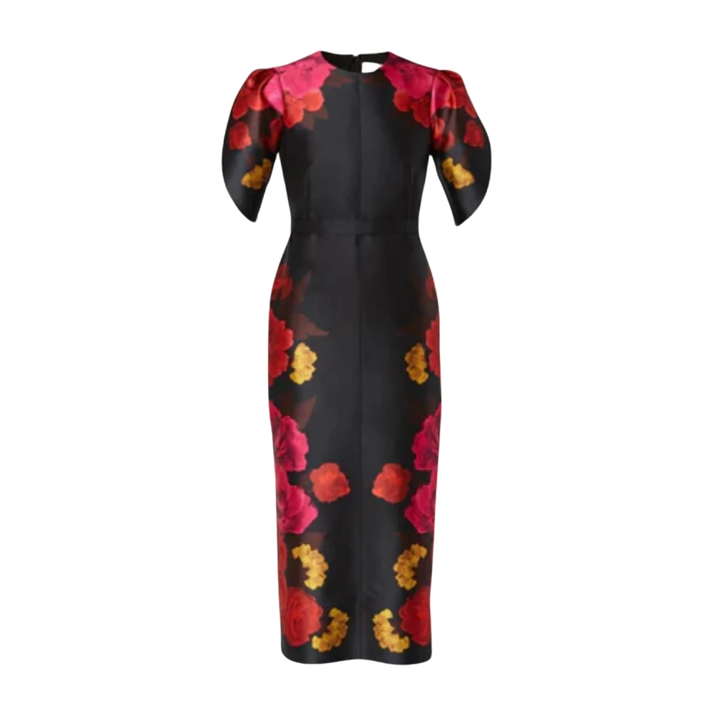 Erdem Bloemen Midi Cocktailjurk met Riem Black Dames