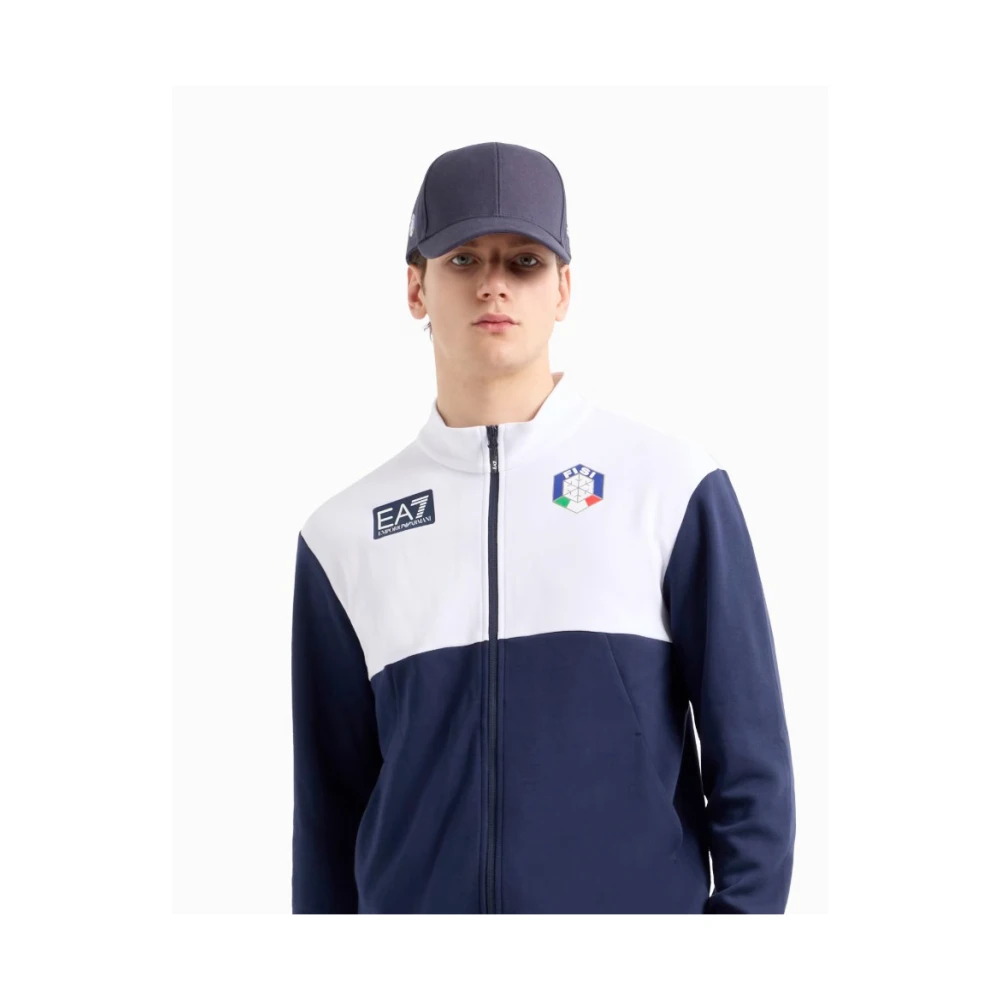 Emporio Armani EA7 Blauwe Zip Sweater Fisi Logo Multicolor Heren