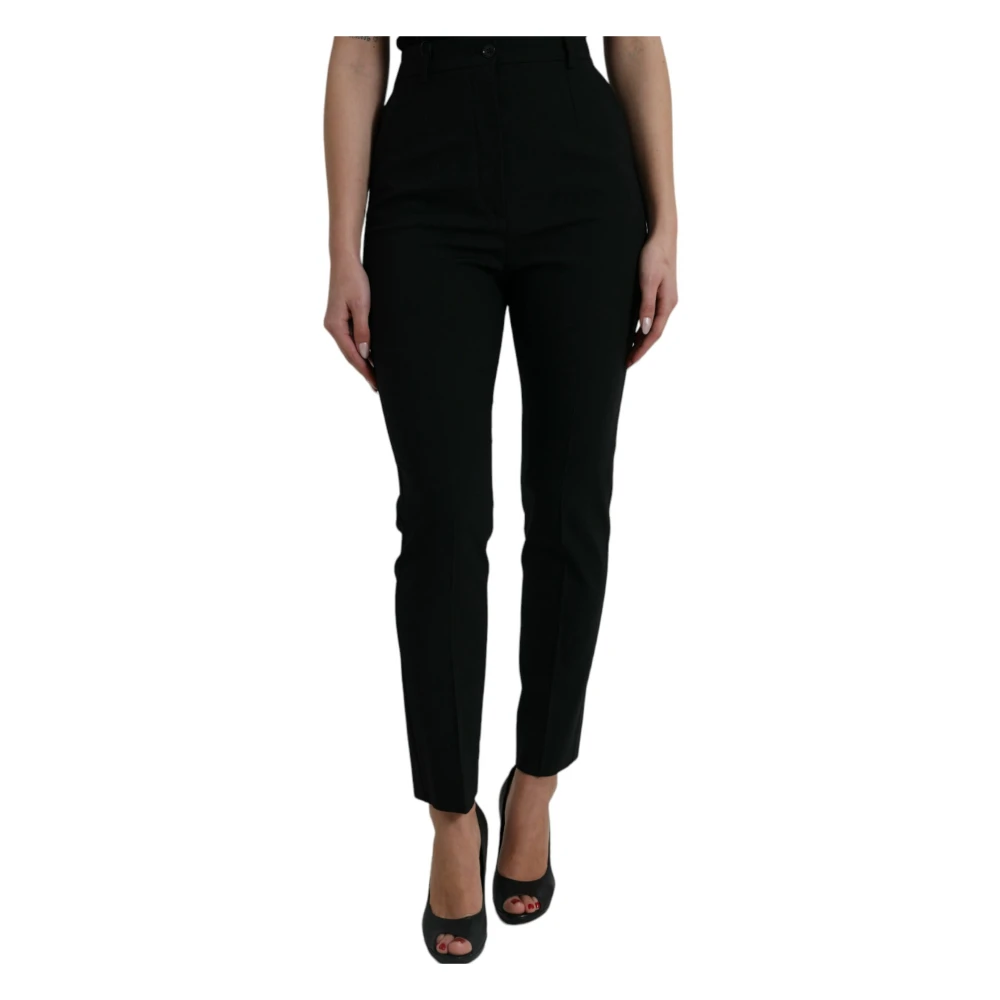Dolce & Gabbana Women's Black Elegant High Waist Tapered Trousers - Slim-Fit Trousers - M - Trousers