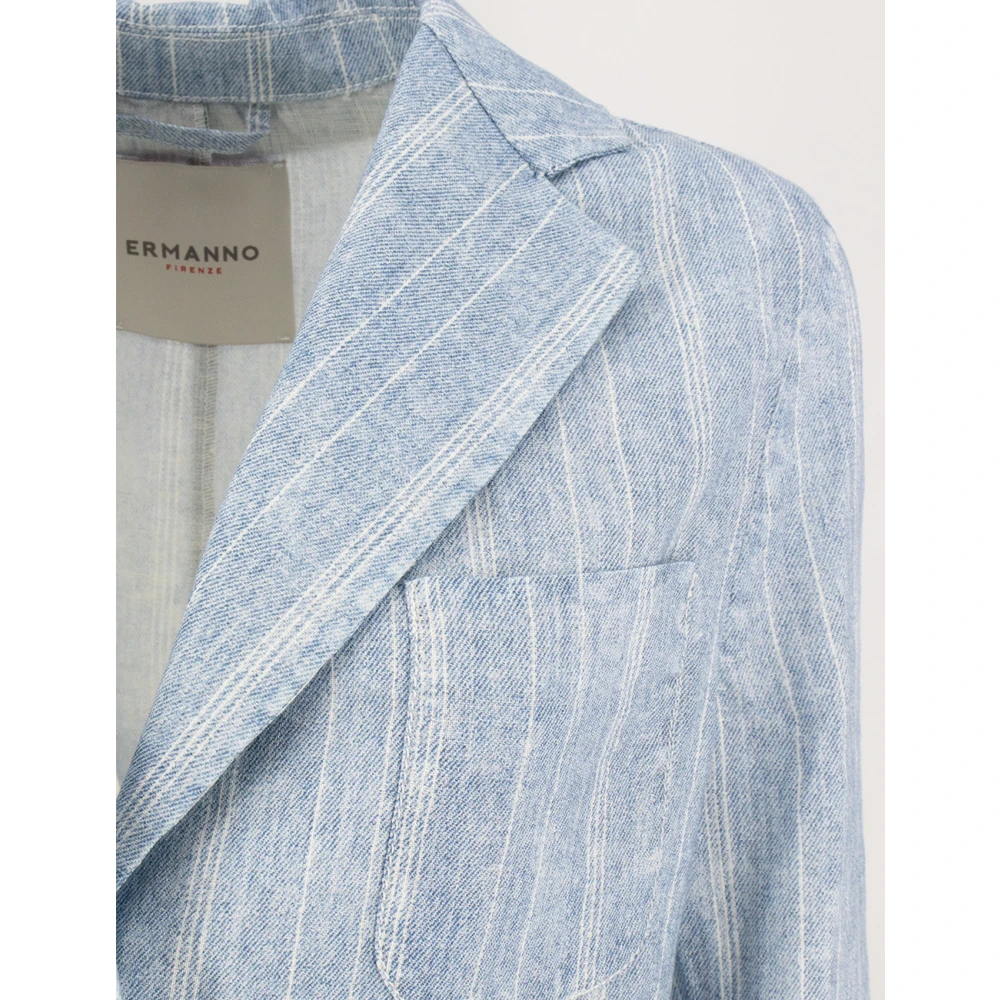 Ermanno Scervino Gestreepte Linnen Jas voor Lente Outfit Blue Dames