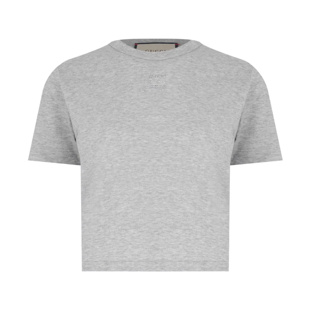 Gucci Kristall G Logo Cropped T-shirt Gray, Dam