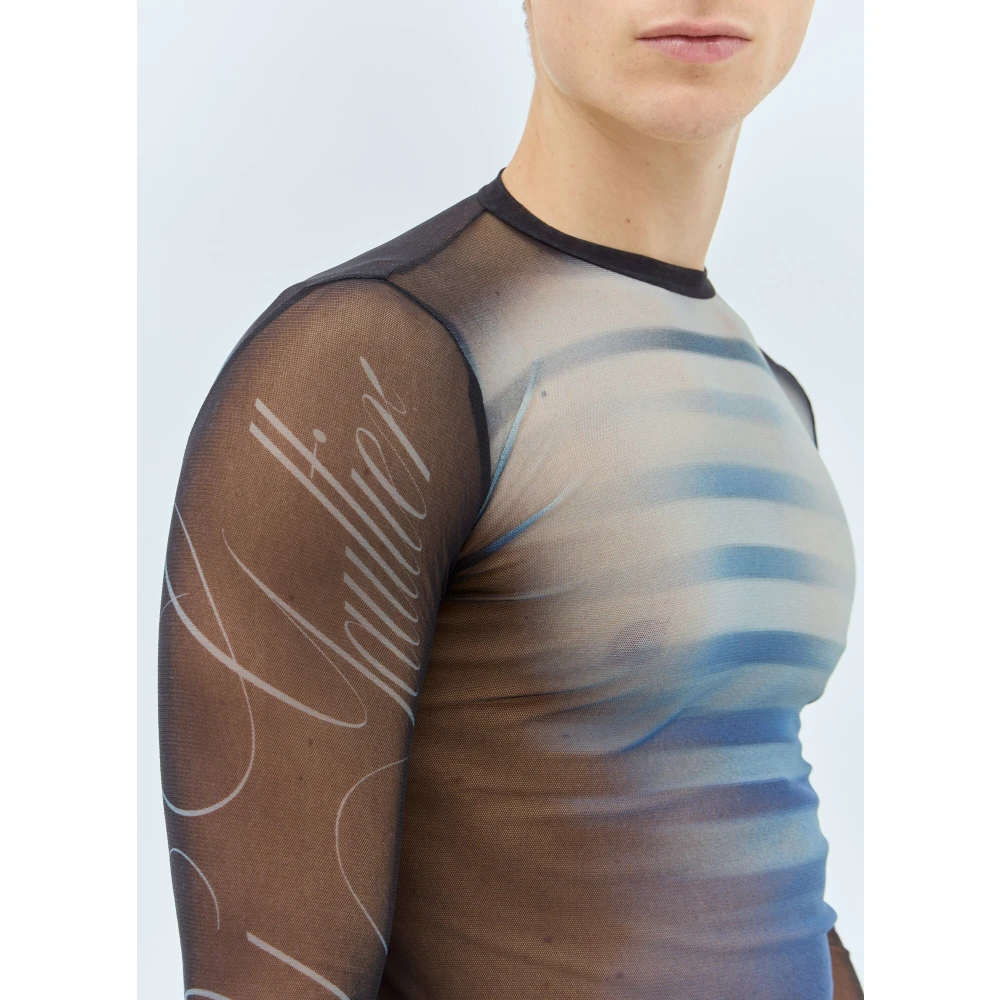 Jean Paul Gaultier Grafische Print Mesh Crewneck Top Blue Heren