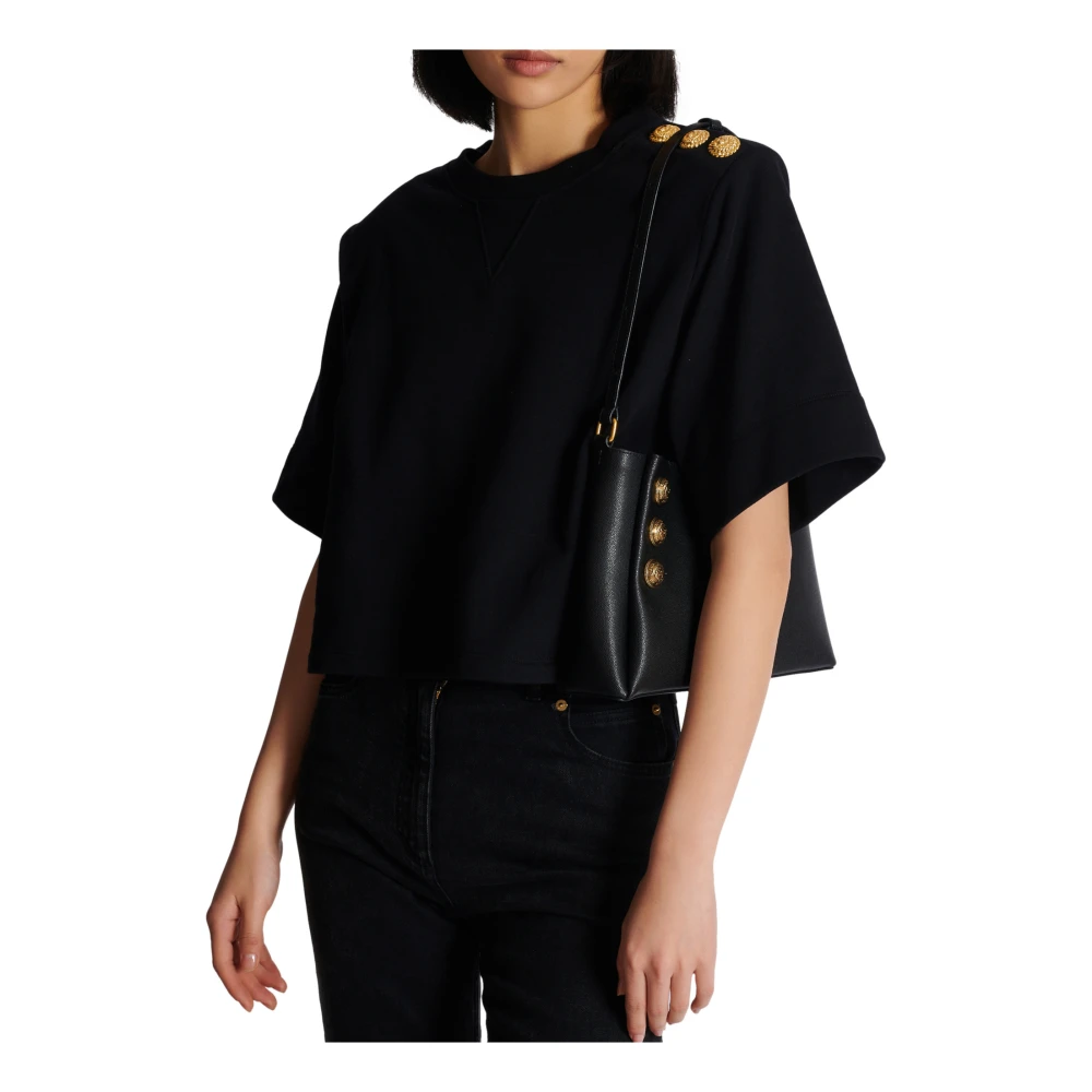 Balmain Emblème Schoudertas van generfd kalfsleer Black Dames