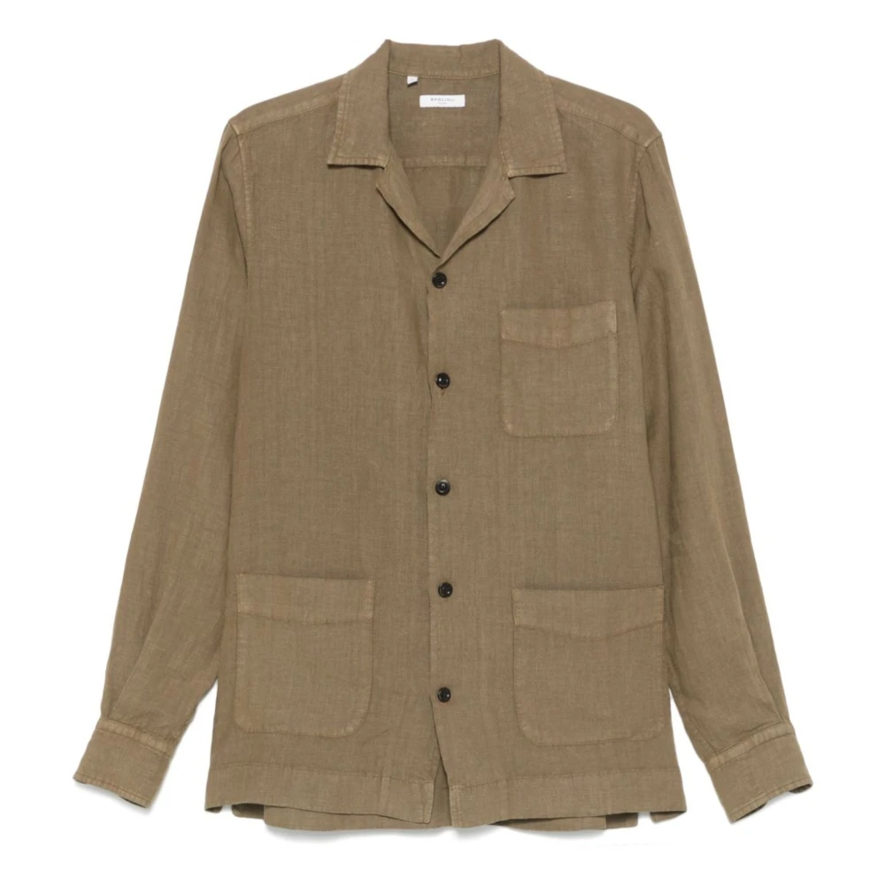 Boglioli Brown Casual Shirts, Male, L, Linen Shirt