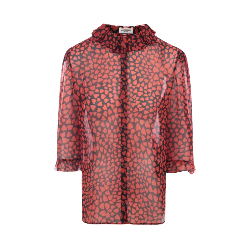 Saint Laurent Heart Print Zijden Georgette Blouse Multicolor Dames