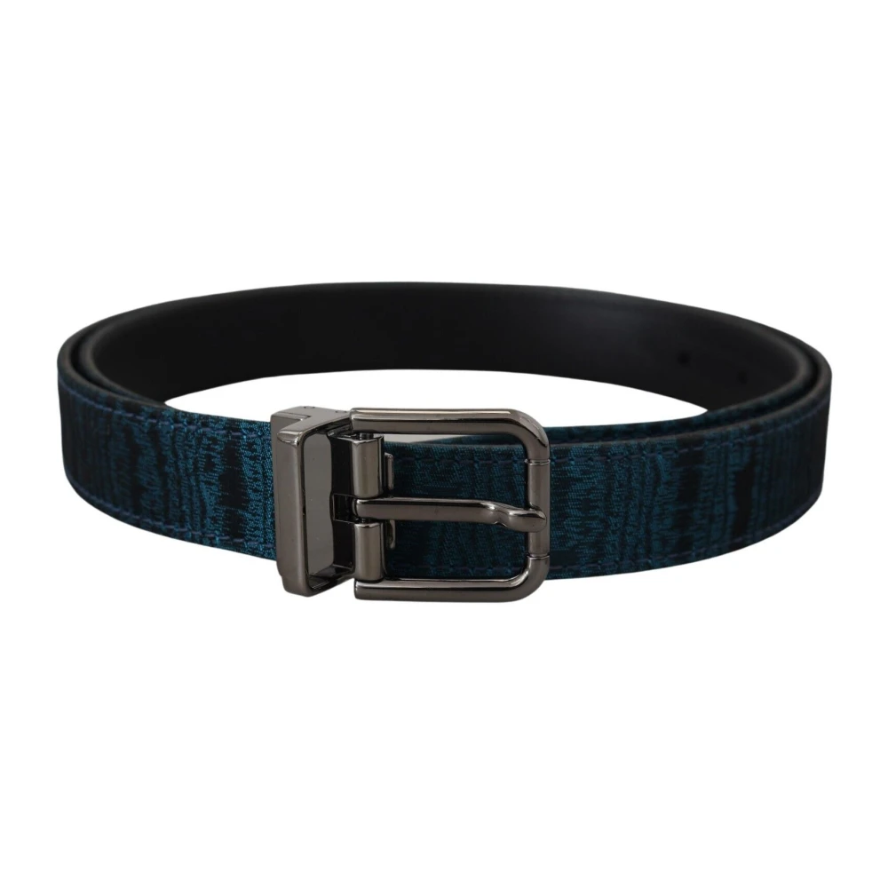 Dolce & Gabbana Men's Blue/Silver Jacquard Moire Metal Belt