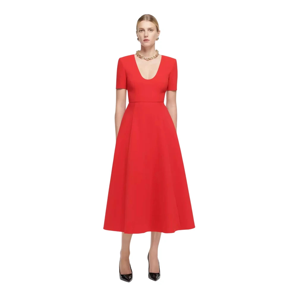 Roland Mouret Rode U-hals Midi Jurk Red Dames