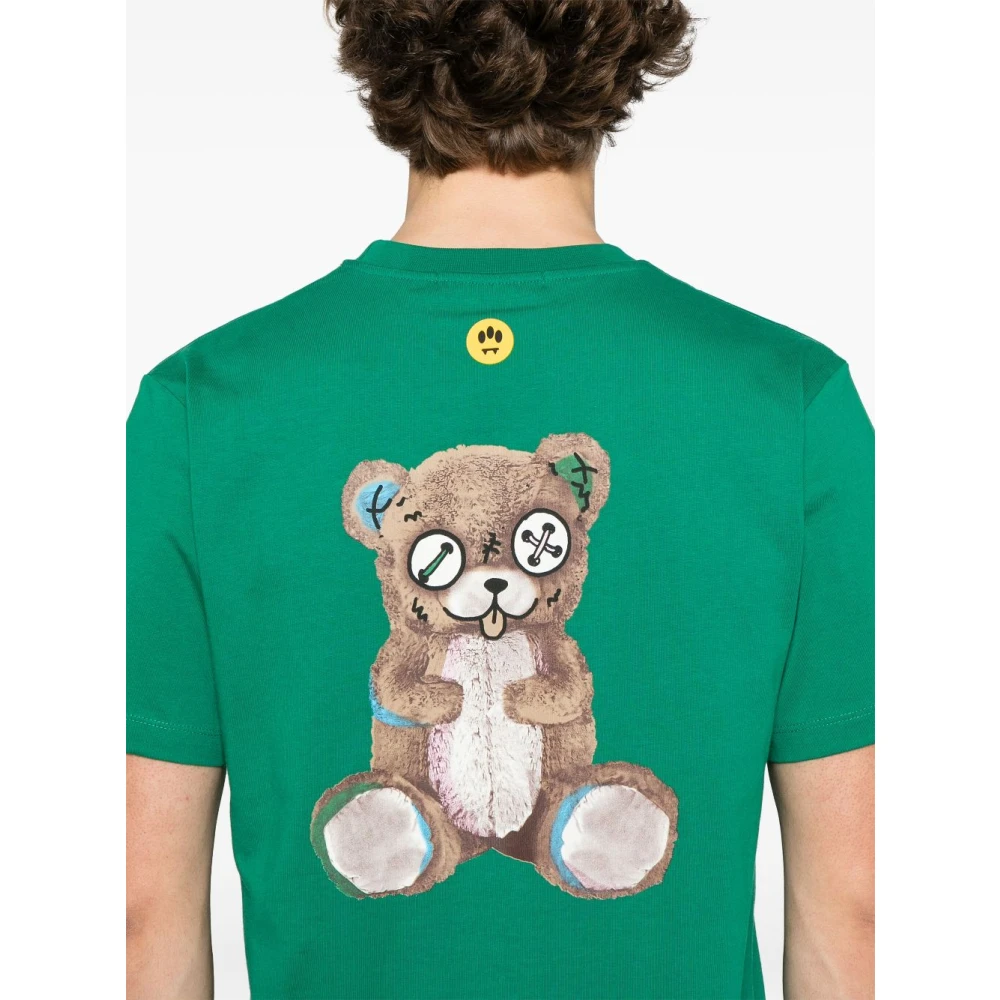 Barrow Groene Crew Neck T-shirt met Bear Print Green Heren