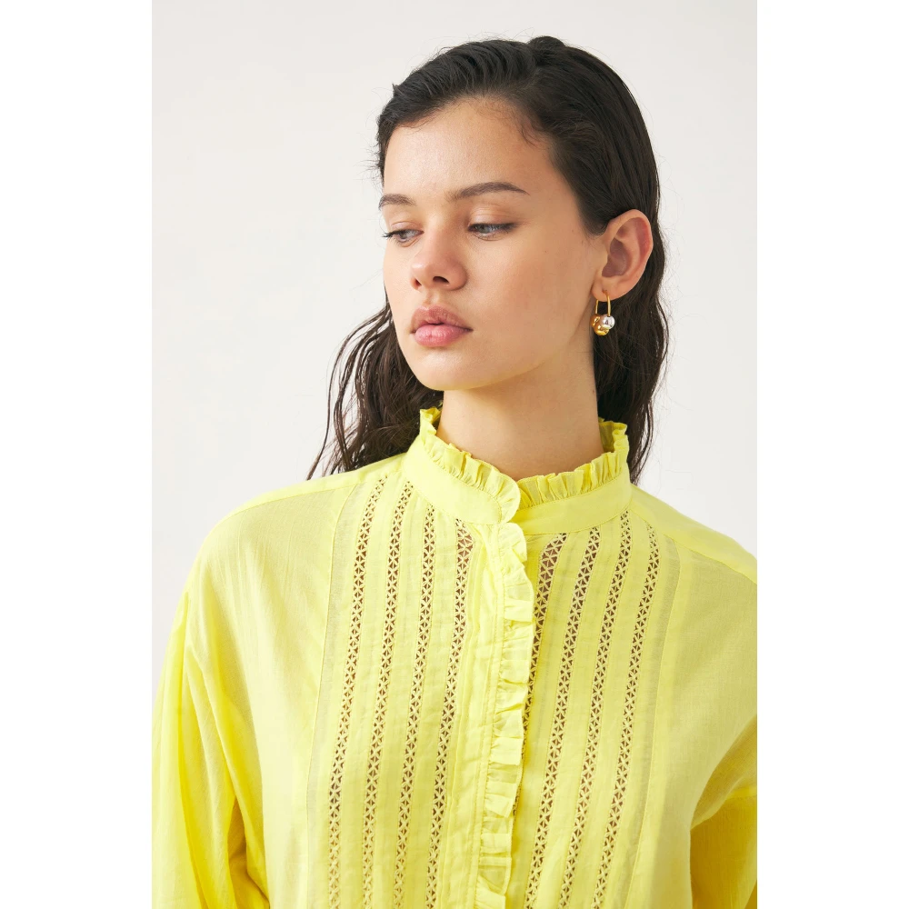 Antik batik Katoenen voile Victoriaanse stijl blouse Anna Yellow Dames