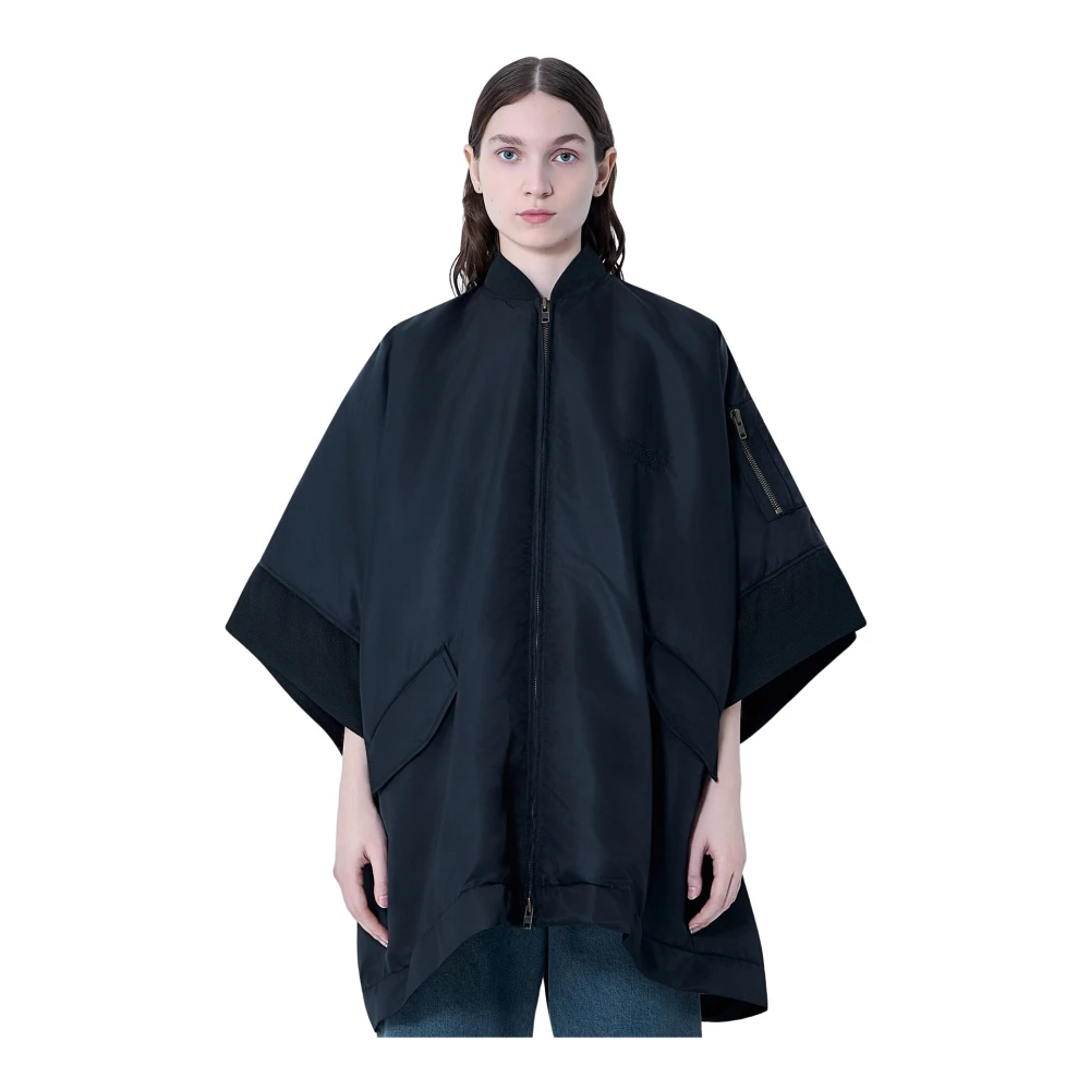 Mm6 Maison Margiela Black Zip-Front Poncho - Female - Ponchos - 2XS - Jackets