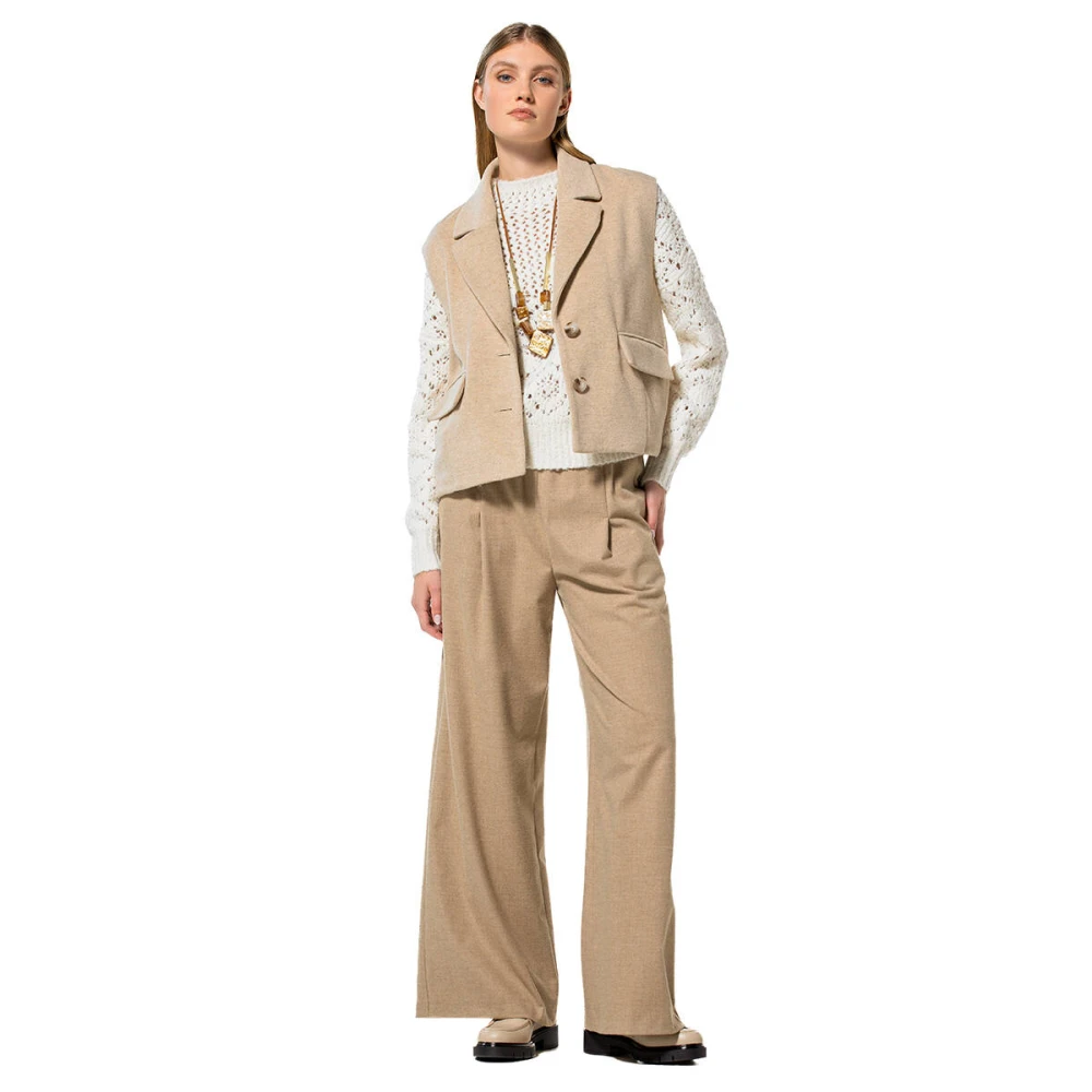 Caroline Biss Wijde Wollen Broek Beige Dames
