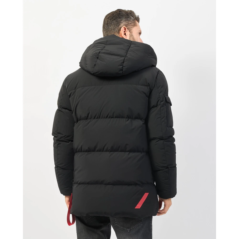 Afterlabel Zwarte Lange Donsjas met Capuchon Black Heren