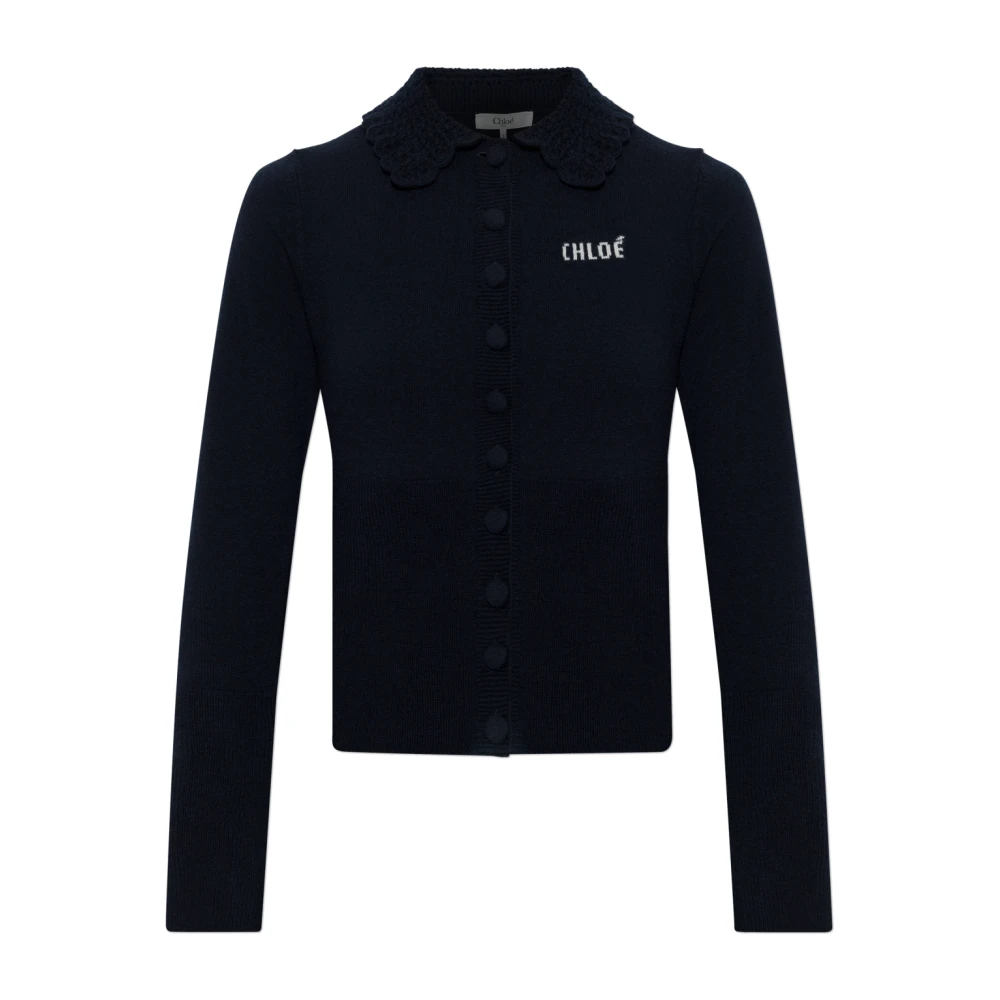 Chloé Blue Cardigans, Female, M, Wool Cardigan With Collar
