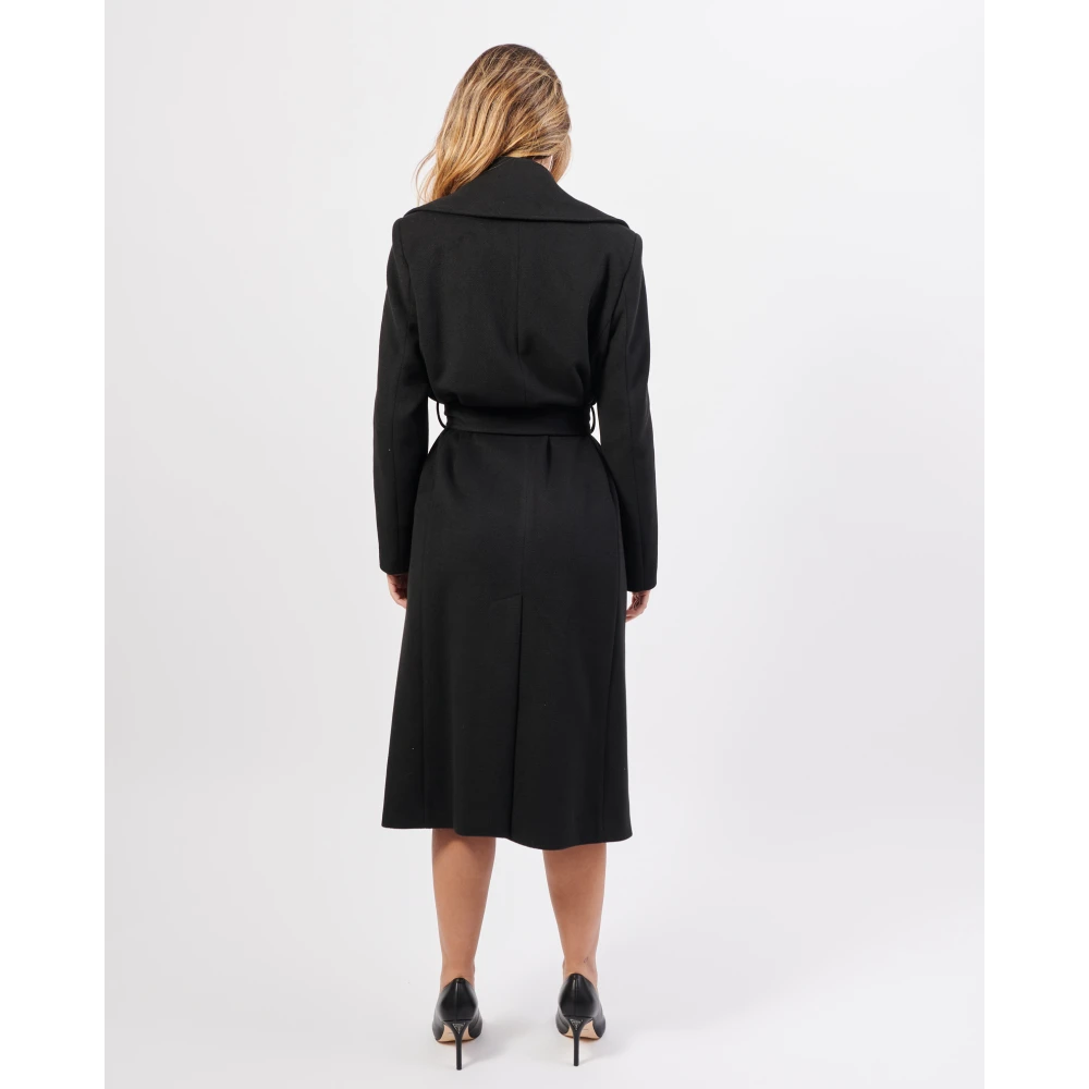 Jijil Zwarte Lange Jas met Riem Sluiting Black Dames