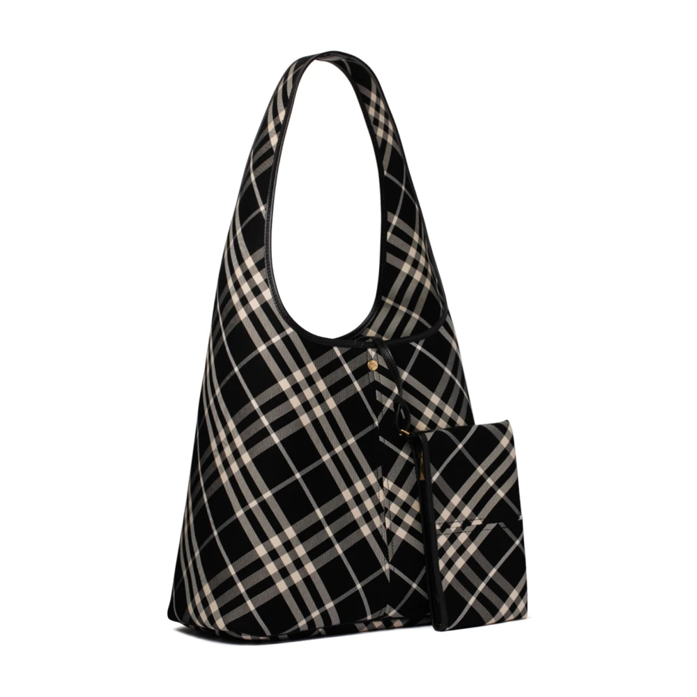 Burberry Geruite Schoudertas Zwart en Wit Black Dames