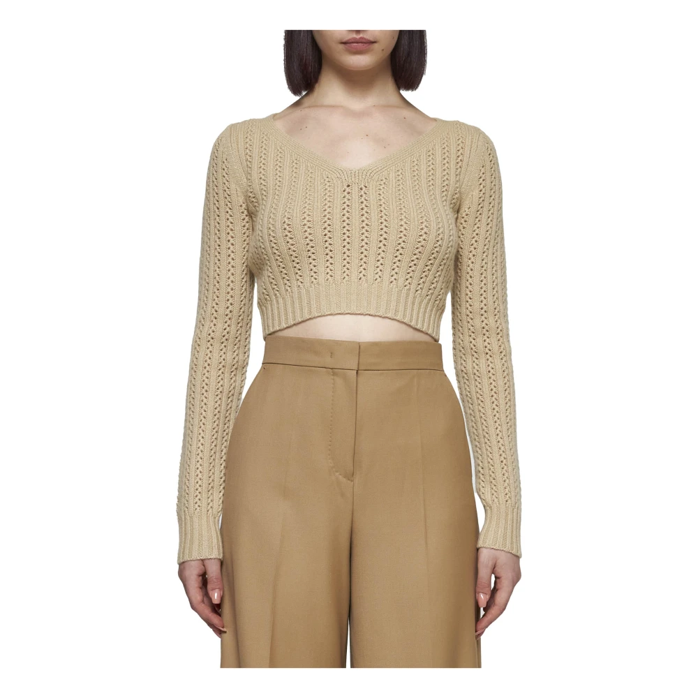 Max Mara Ecru Gehaakte Wol Kasjmier Trui Beige Dames