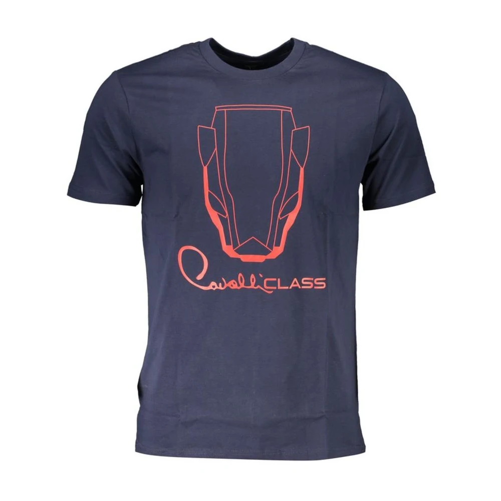 Cavalli Class Blauw Katoenen Tee met Logo Print Blue Heren