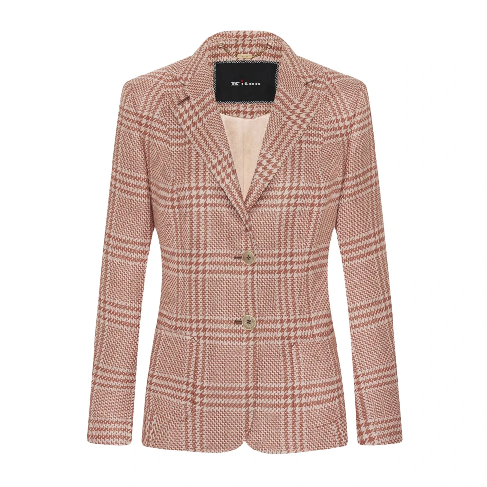 Kiton Glen Plaid Zijde Kasjmier Blazer Pink Dames