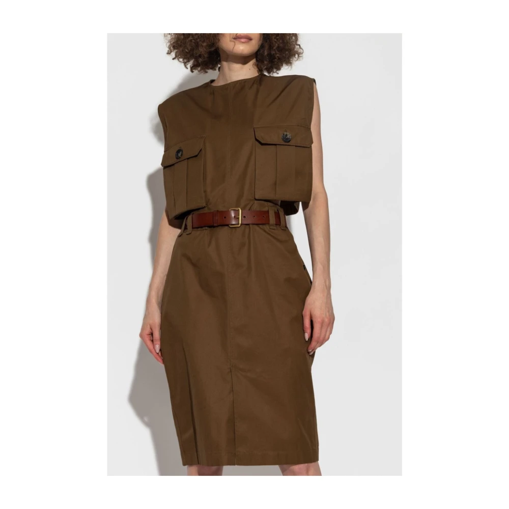 Saint Laurent Katoenen poplin jurk met cut-out details Brown Dames
