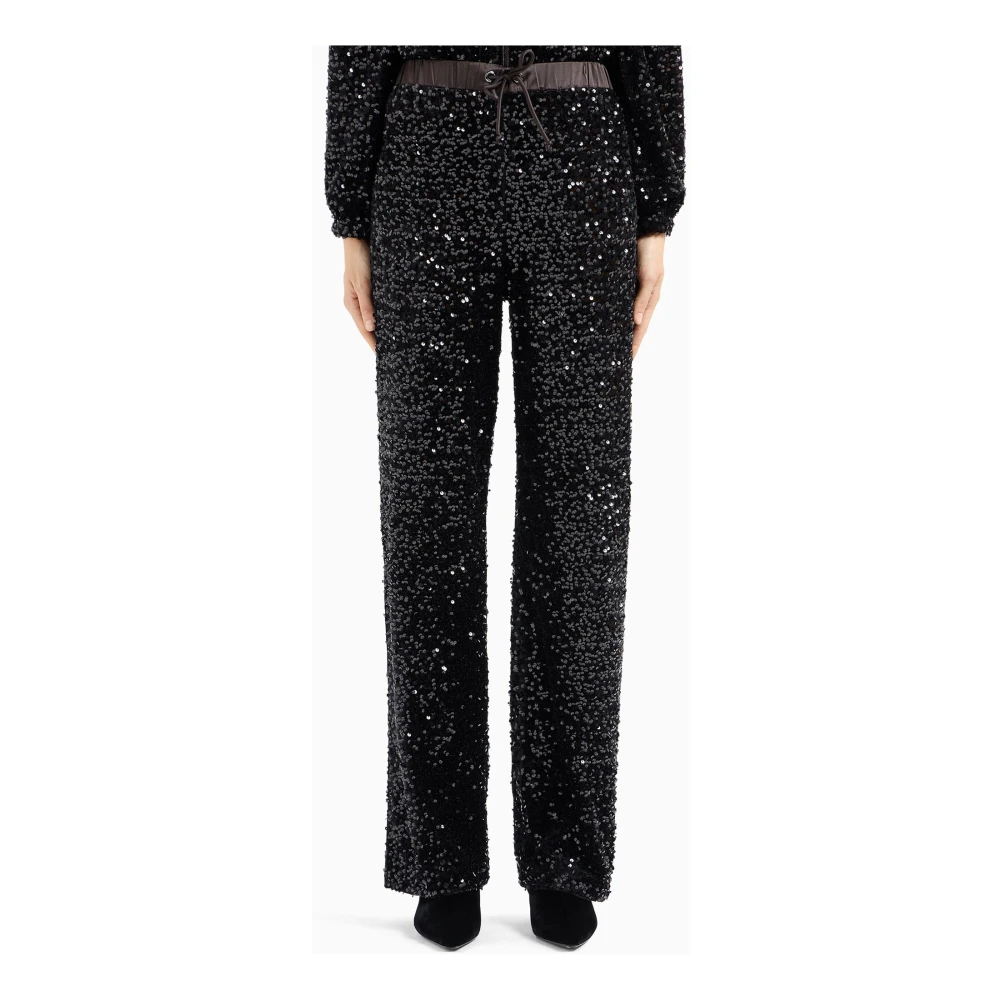 Emporio Armani Zwarte Ciniglia Broek met Pailletten Black Dames