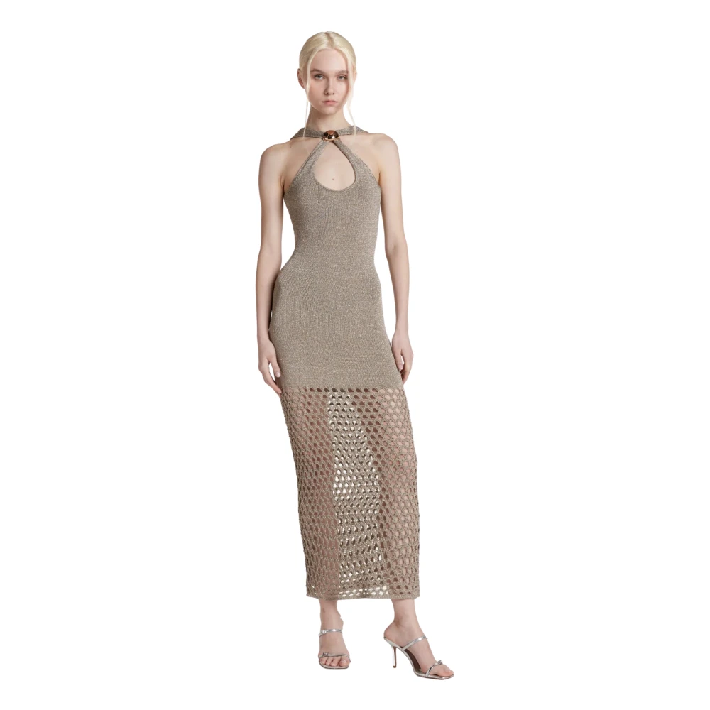 Simona Corsellini Beige Knitted Dresses, Female, L, Abito Lurex In Maglia Con Crochet