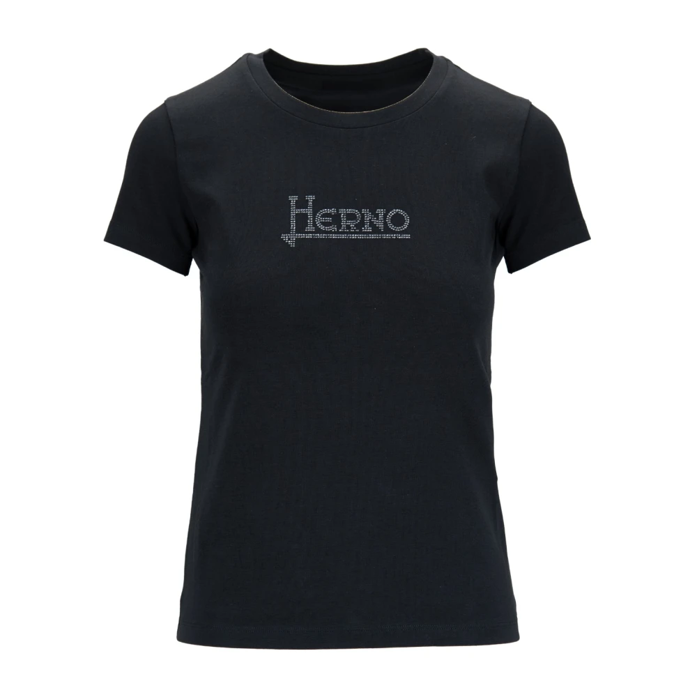 Herno Svart Casual T-Shirt Med Strass-Logotyp