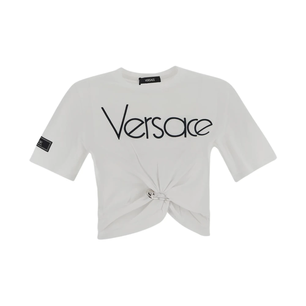 Versace T-shirt met veiligheidsspeld logo White Dames
