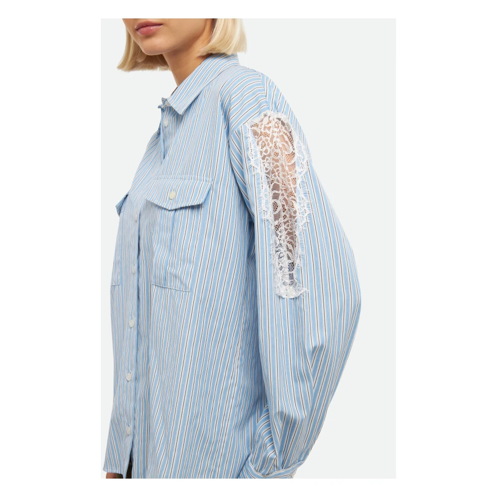 Liu Jo Blauw Gestreepte Shirt met Kant Details Blue Dames