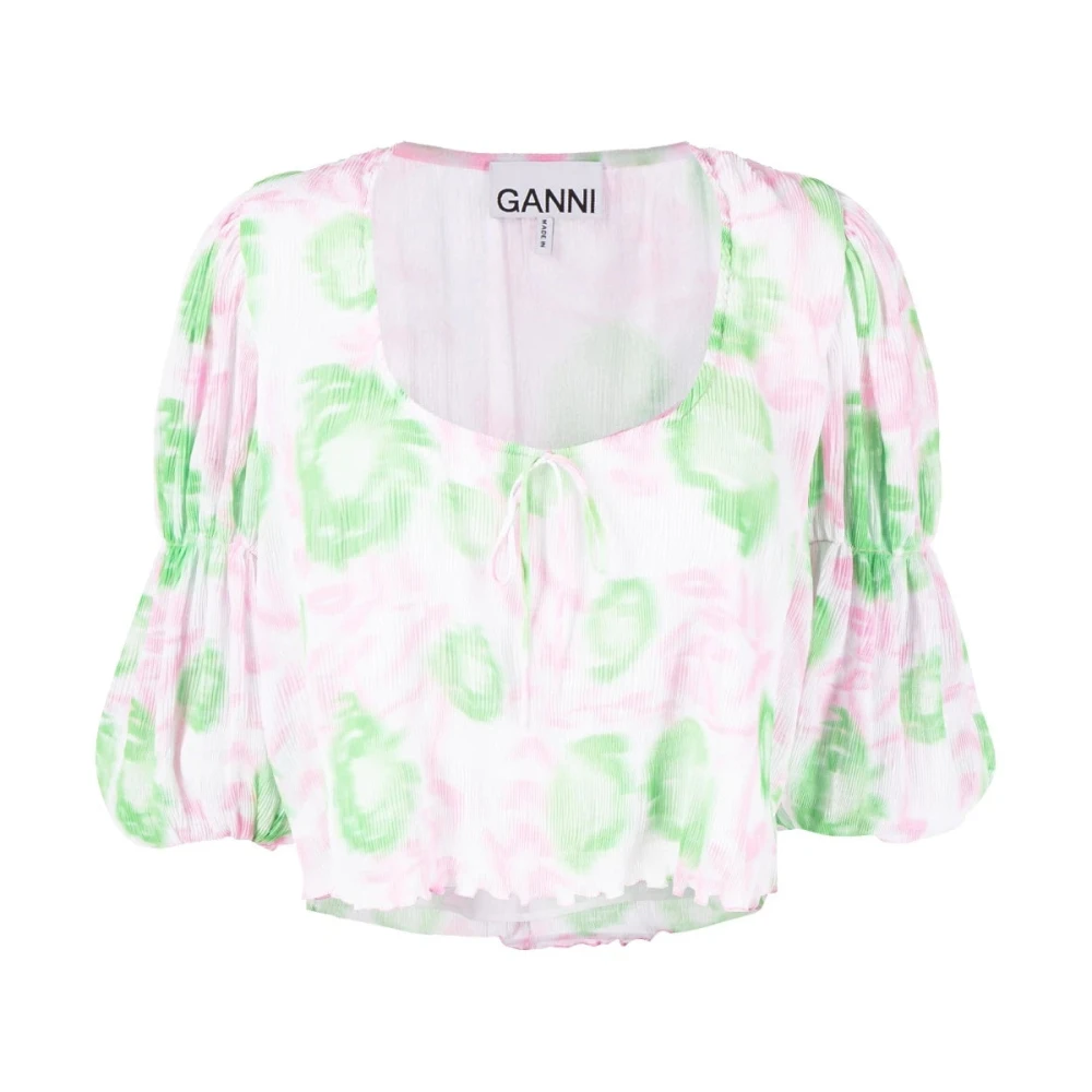 Ganni Women's Multicolor Pleated Georgette Uneck Blouse - Blouses - S - Blouses & Shirts