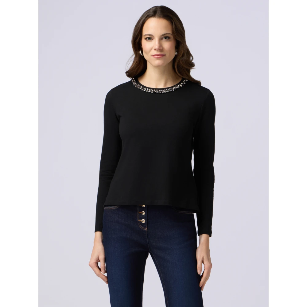 Oltre T-shirt met steendetail Black Dames